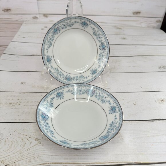 Noritake Fine China Blue Hill Soup Cereal Bowls Silver Trimmed Edge Lot of 2 - Picture 11 of 16